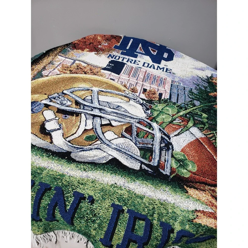 Vintage Notre Dame Fighting Irish Helmet Woven Tapestry Throw Blanket 48x60